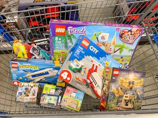 cart full of lego sets on clearance