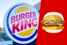 an image of the new krabby patty whopper next to an image of the burger king sign 