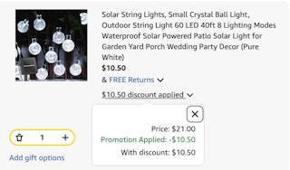string lights Amazon receipt