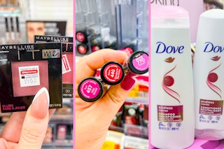 collage with Dove shampoo, revlon lipstick, maybelline blush