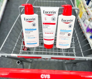 two Eucerin advanced repair lotions and one Eczema relief lotion in cart