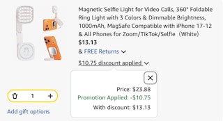 ring light Amazon receipt