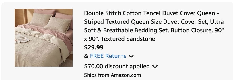 Duvet set Amazon receipt