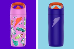 2 stock photo of stainless steel Gatorade water bottles