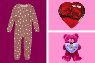 Toddler pajamas, assorted candy and plush bear (all Valentine's Day themed)