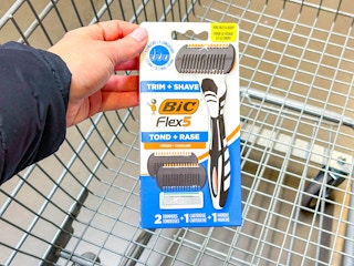 Bix Flex 5 Trim + Shave held over Walmart shopping cart