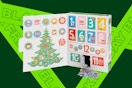 a peanuts advent calendar on a green background