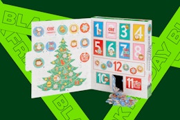 a peanuts advent calendar on a green background