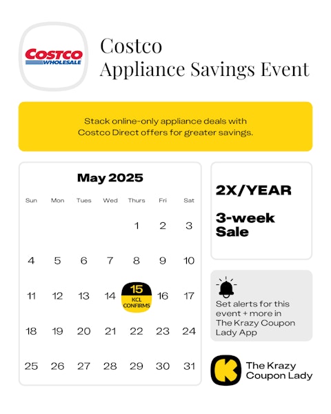 Costco Appliance Savings Event 2025 start date on May 15, 2025