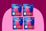 Vaseline Lip Therapy 4-pack B0BZQP7V3B Four blue and pink blister packs holding tubes of Vaseline Lip Therapy Rosy Lips