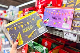 hand holding a new year's eve party kit at aldi
