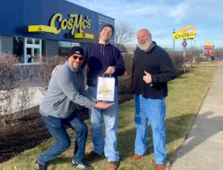 Three guys outside the CosMc's restaurant in Illinois, courtesy of Kyle Colby (@kylecolby on X).