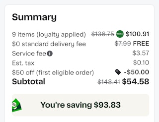 instacart order total