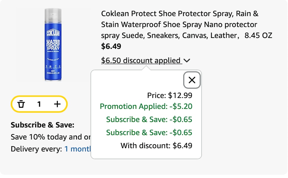 shoe spray Amazon receipt