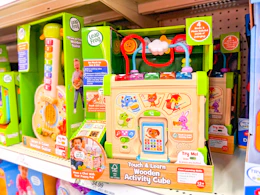 leapfrog activity cube sitting on a target shelf