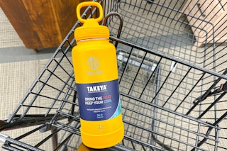 yellow takeya water bottle in a cart