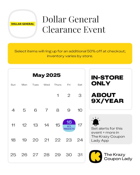 Dollar General Clearance Event predicted start date on May 16