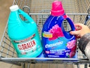 hand holding ensueno bottle in walmart cart next to cloralen bottle