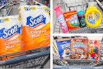 collage image of scott toilet paper, kelloggs cereal, and P&G laundry products