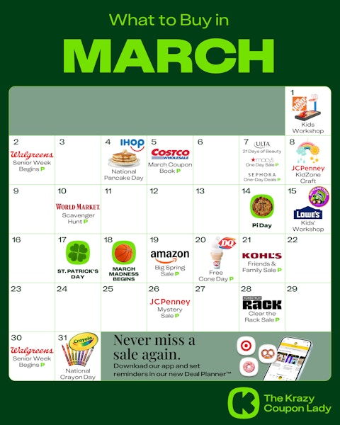 a calendar of retail events and what to buy in march