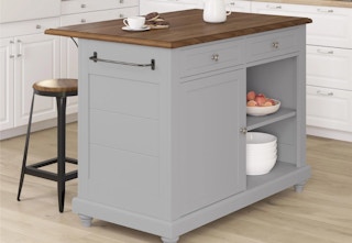gray kitchen island with barstool