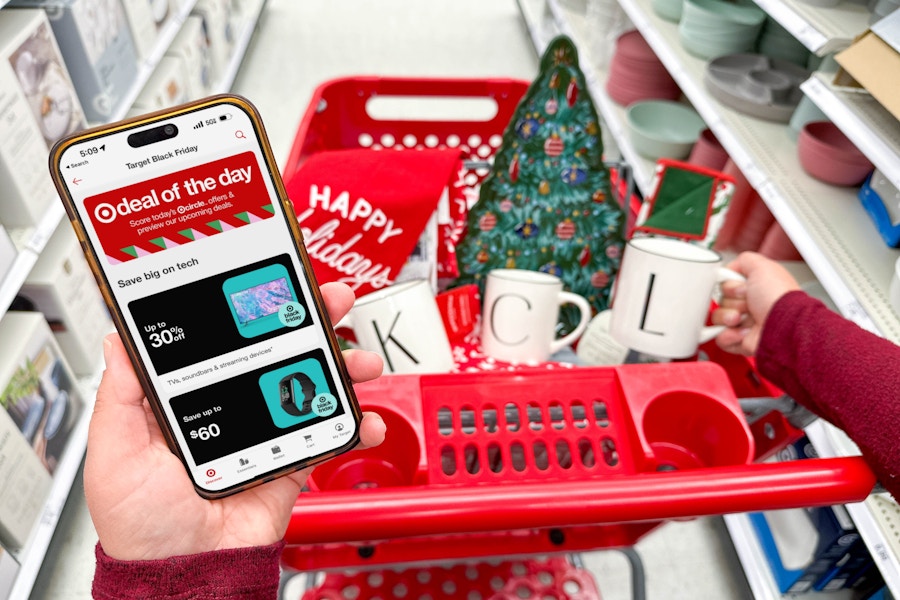 target app on phone being held in front of cart