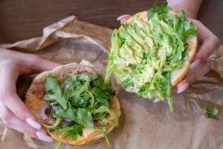 Avocado on a sandwich with no meat
