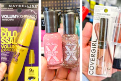 collage with makeup products