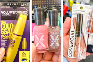 collage with makeup products