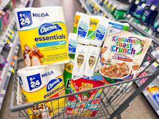 crest bounty charmin puffs pantene general mills cereal items in walgreens cart