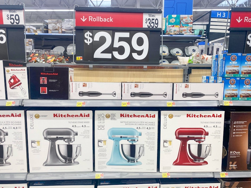 walmart kitchenaid deluxe stand mixer on shelf