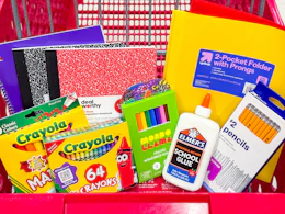 crayola, mondo llama, elmer's, and more school supplies in a target cart