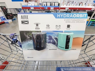 2 waterproof altec lansing hydraorbit speakers in a cart