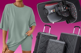 women's loungewear set, Mickey Mouse car seat, black 3-piece luggage set