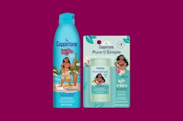 coppertone kids sunscreen on a magenta background