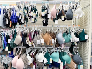 women's bras on clearance sitting on a target shelf