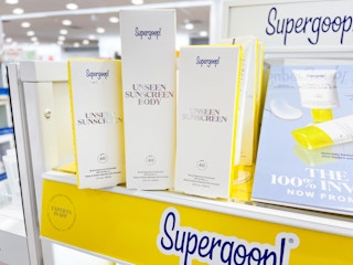 Supergoop products on a shelf