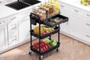 a rolling cart in a kitchen