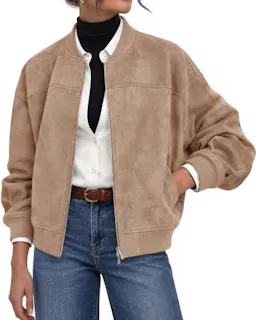 Women's Faux Suede Bomber Jacket