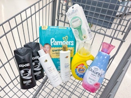 downy tide axe pampers dove schick items in walgreens cart