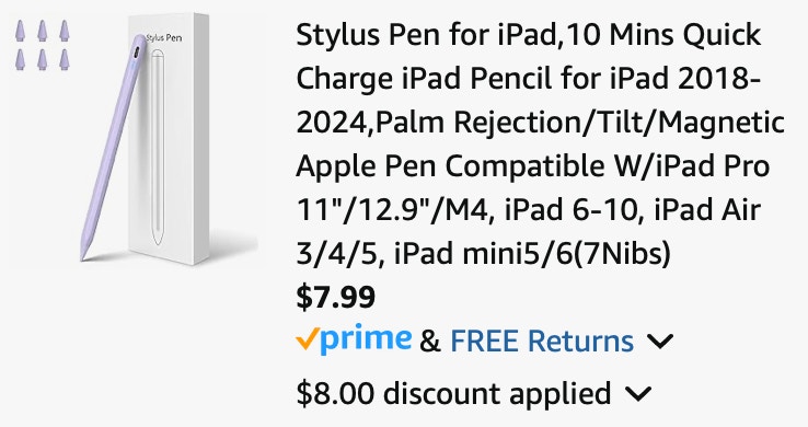 NesveCit Stylus Pen for iPad,10 Mins Quick Charge iPad Pencil for iPad 2018-2024,Palm Rejectio