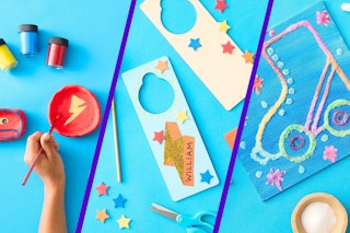 Three images of Michael's Camp Creatology crafts 