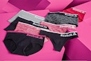 Lifestyle image of Reebok Women's Underwear Seamless Hipster Panties with pink geometric background