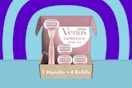 a gillette venus razor gift set on a blue background