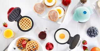 amazon valentine's day gifts under 10 - tablescape of dash mini waffle makers and breakfast food