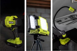 home depot ryobi tool lighting kit collage