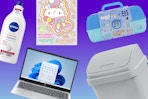 Nivea lotion, Hello Kitty coloring book, Bluey Caboodle, HP Chromebook, Sterilite trash can