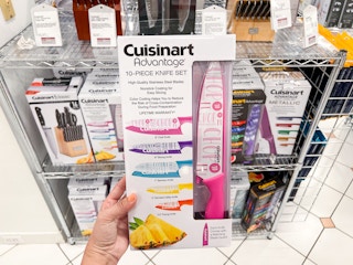 hand holding cuisinart knife sets at Macy's