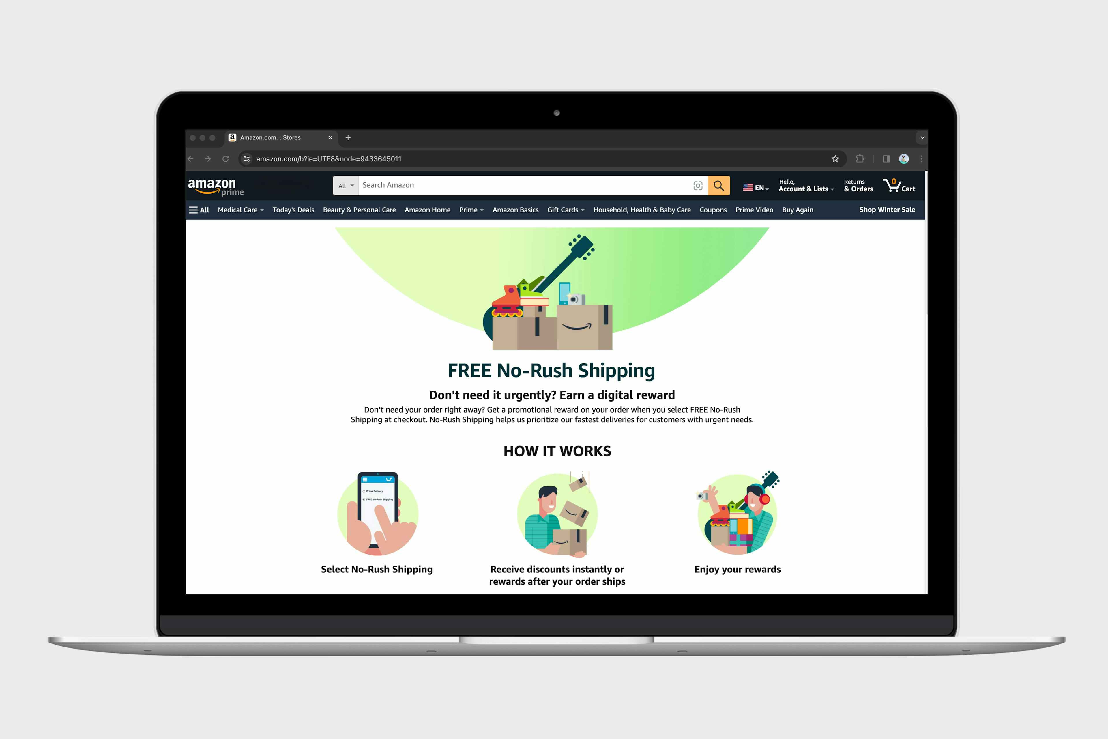 the amazon no rush shipping webpage showing how it works