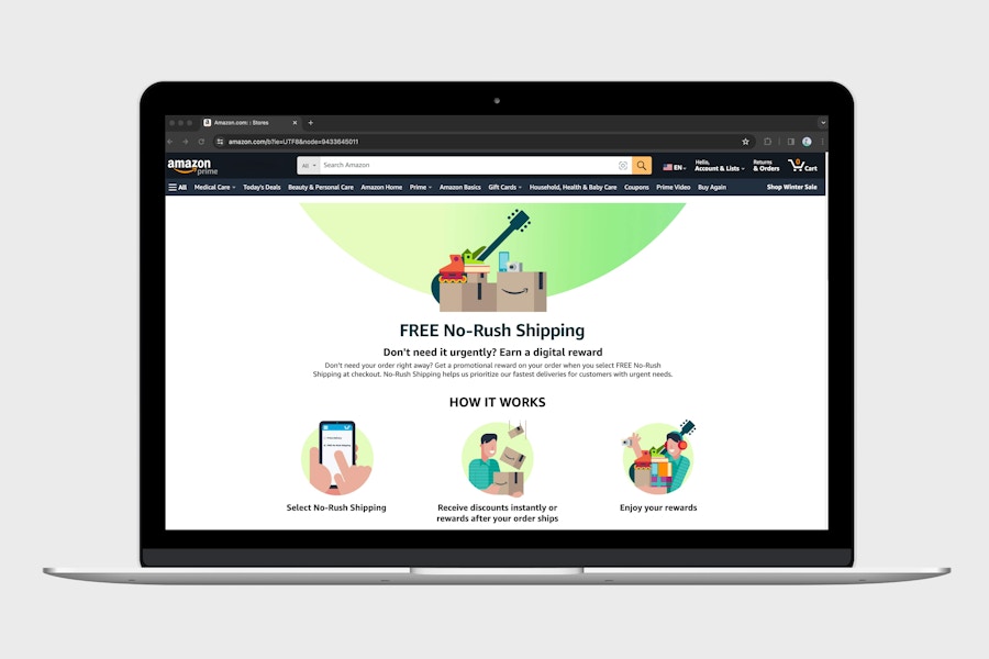 the amazon no rush shipping webpage showing how it works